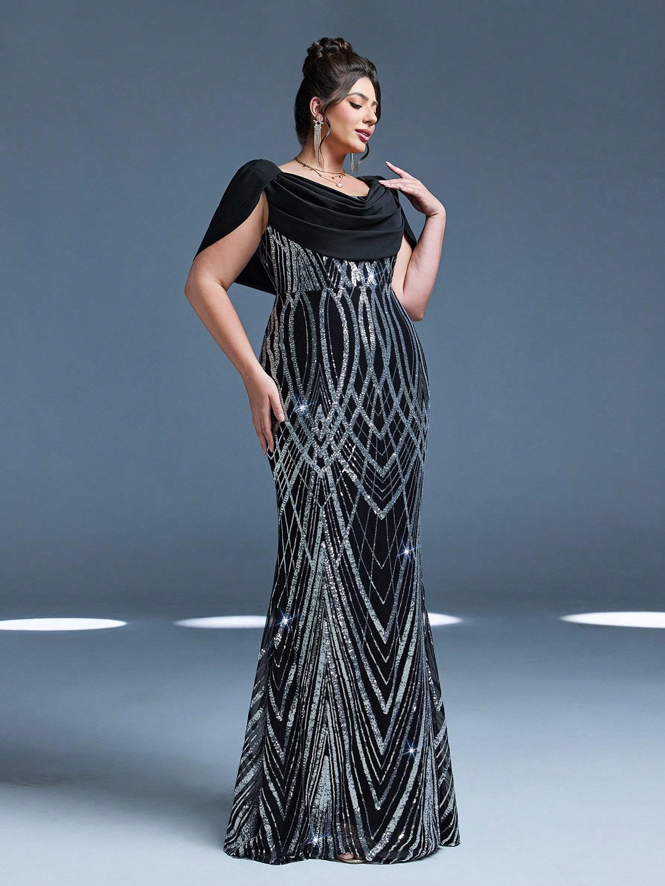 Leely Plus Women's Elegant Cowl Neck Sleeveless Party Dress