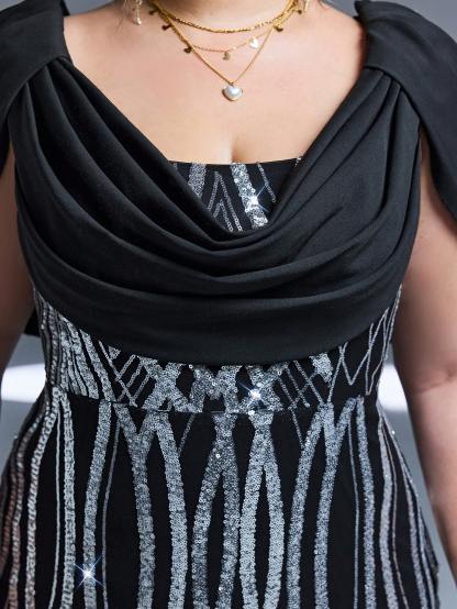 Leely Plus Women's Elegant Cowl Neck Sleeveless Party Dress