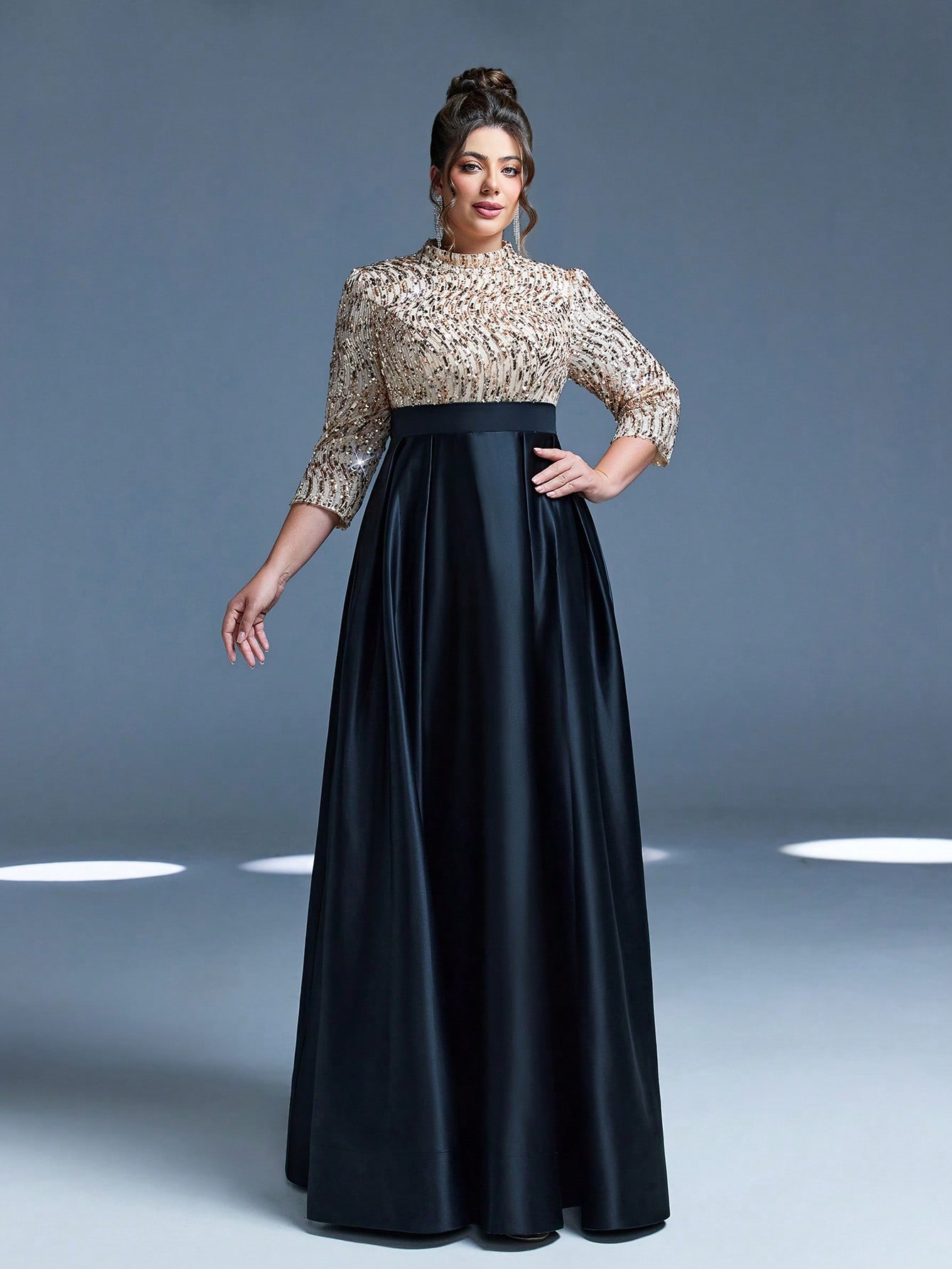 Leely Plus Women's Elegant High Neck Three Quarter Length Sleeve Party Dresses