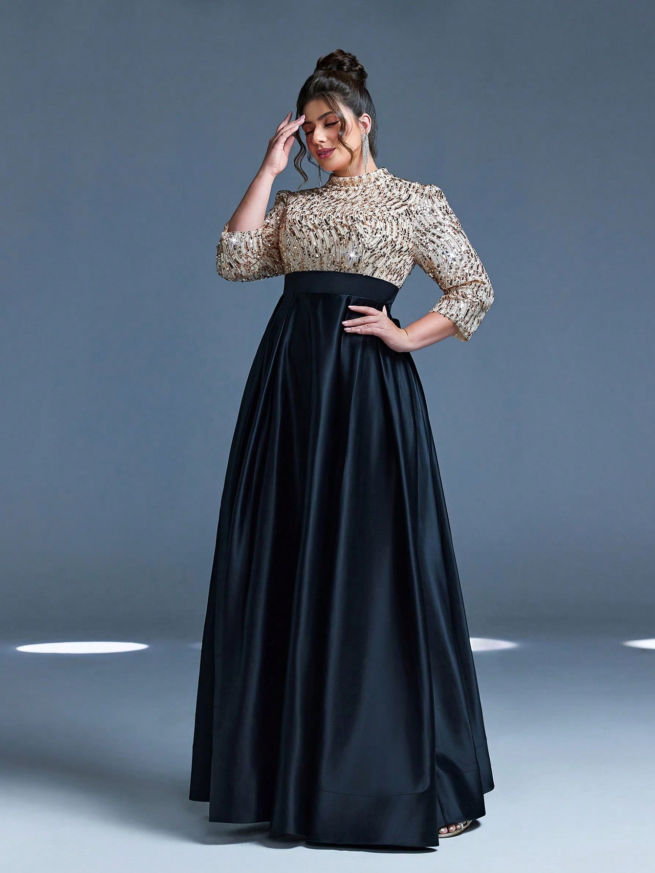 Leely Plus Women's Elegant High Neck Three Quarter Length Sleeve Party Dresses