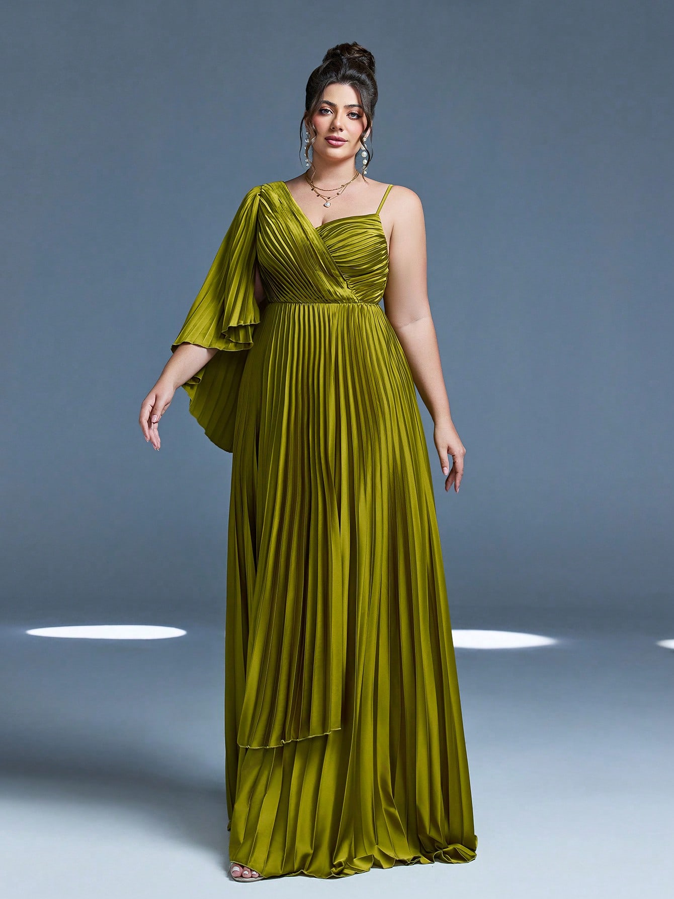 Leely Plus Women's Elegant Asymmetrical Neck Pleated Party Dress