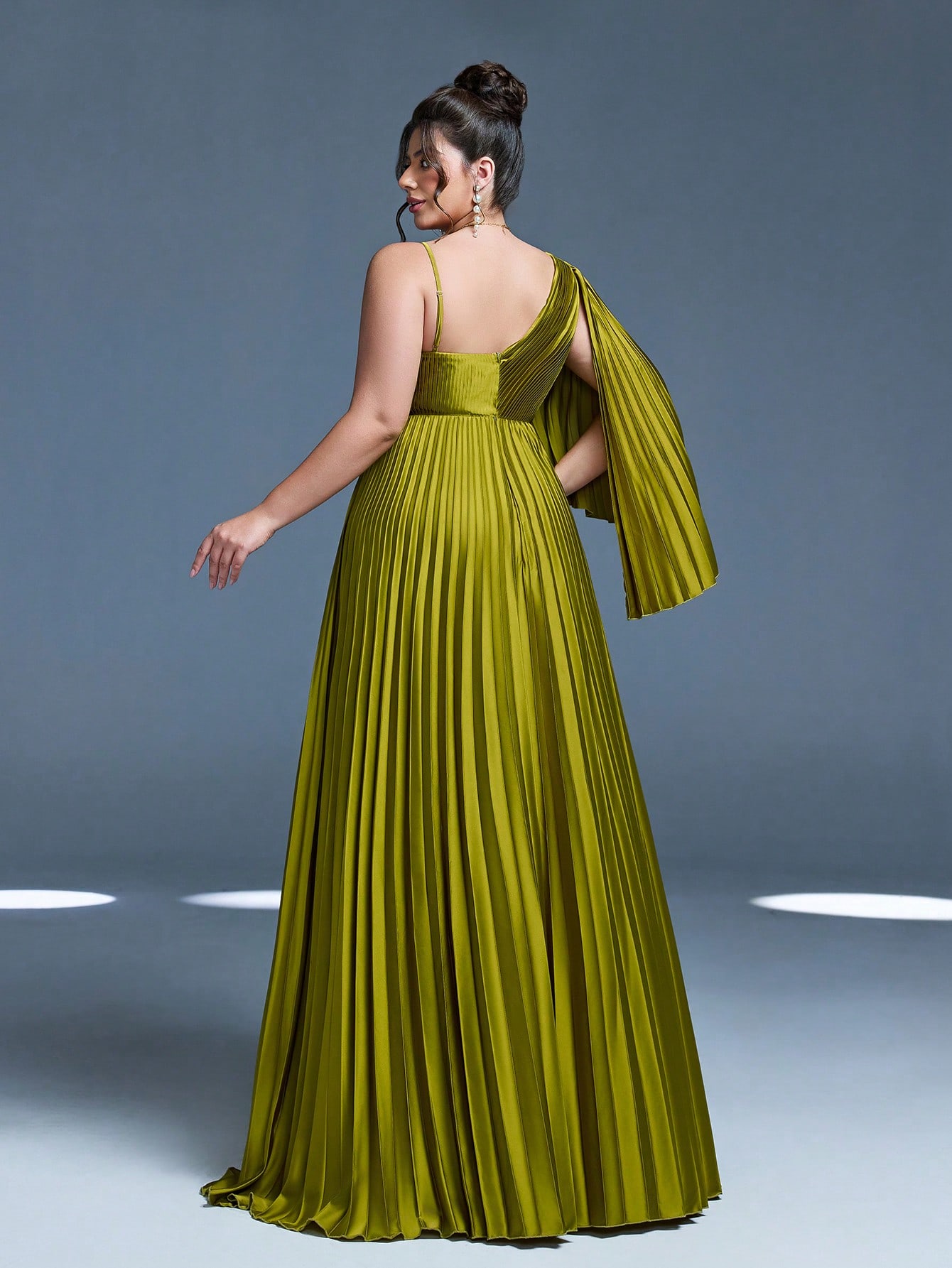 Leely Plus Women's Elegant Asymmetrical Neck Pleated Party Dress