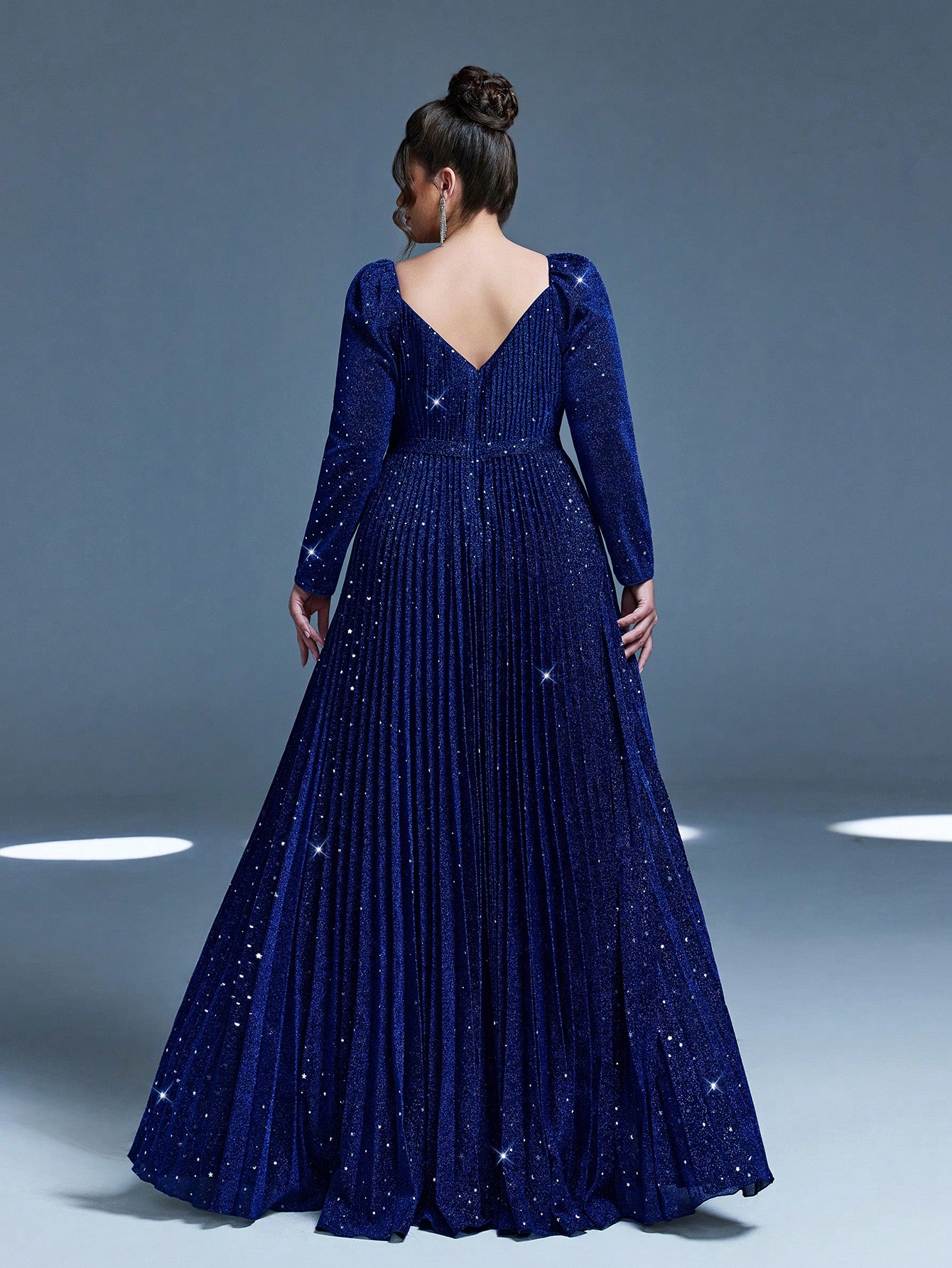 Leely Plus Women's Elegant V Neck Long Sleeve Party Dresses