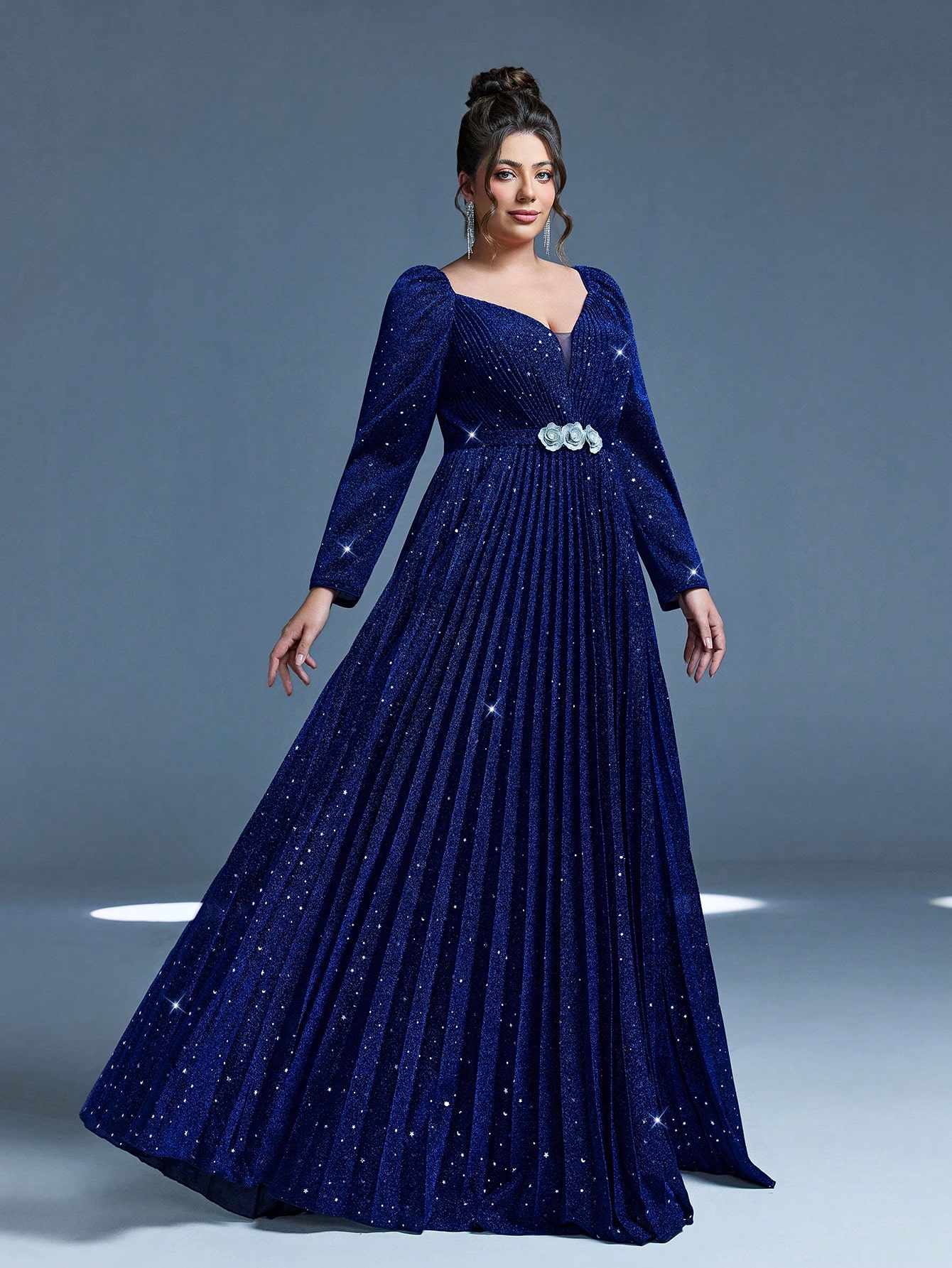 Leely Plus Women's Elegant V Neck Long Sleeve Party Dresses