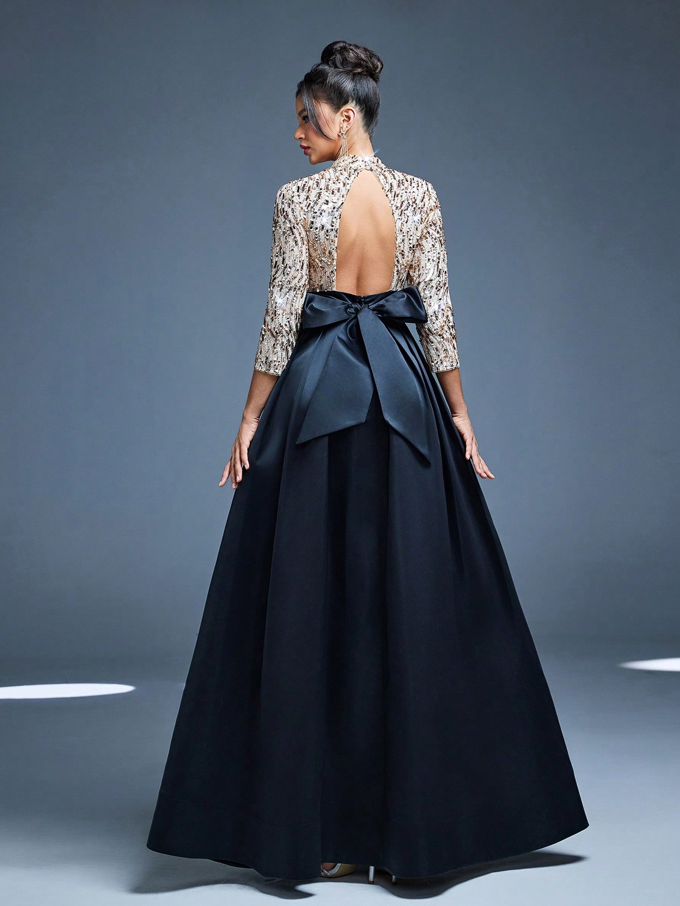 Leely Women's Elegant High Neck Three Quarter Length Sleeve Prom Dress