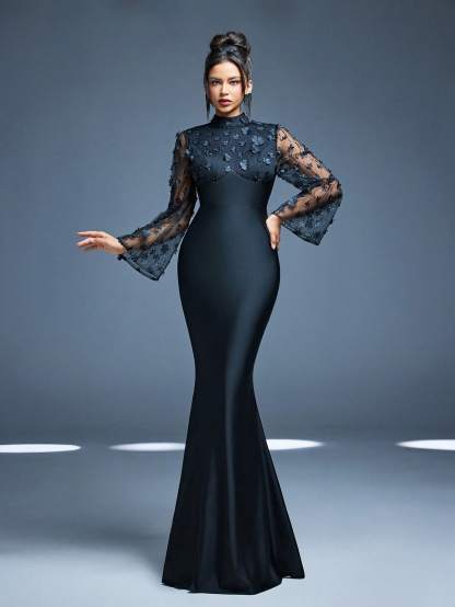 Leely Halter Flare Sleeve Prom Dress