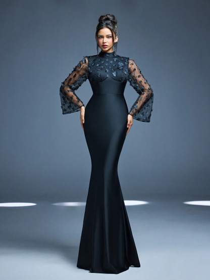 Leely Women's Elegant Sweetheart Cloak Sleeve Lace A-Line Dress
