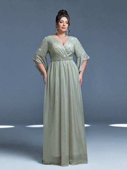 Leely Women's Elegant Sweetheart Cloak Sleeve Lace A-Line Dress