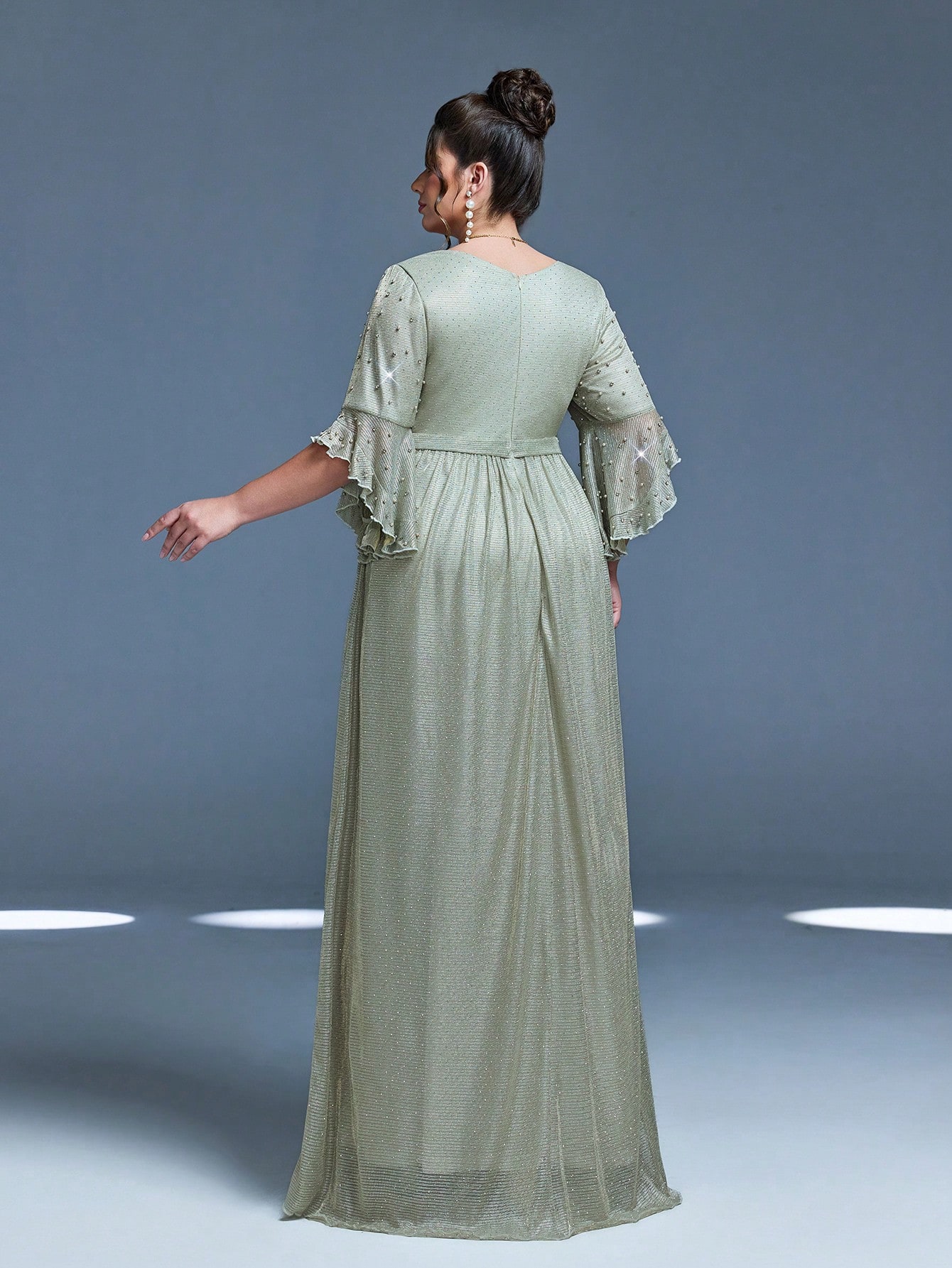 Leely Plus Women's Elegant V Neck Flare Sleeve Party Dress