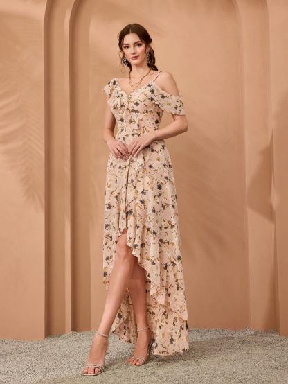 Leely Elegant Asymmetrical Neck Sleeveless Party Dress