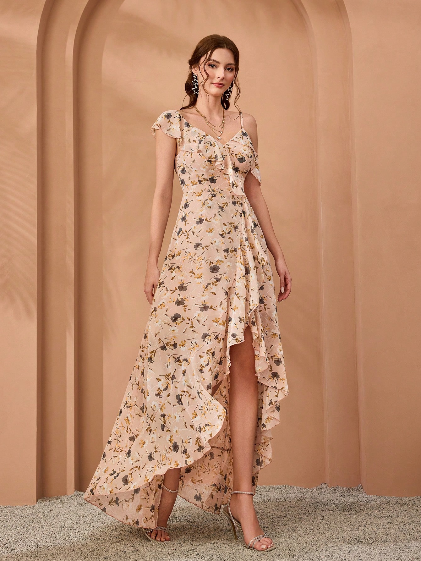 Leely Elegant Asymmetrical Neck Sleeveless Party Dress