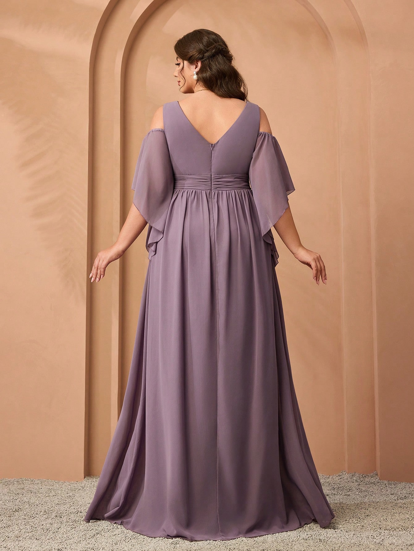 Leely Plus Women's Elegant Straps Cold Shoulder A-Line Party Dress