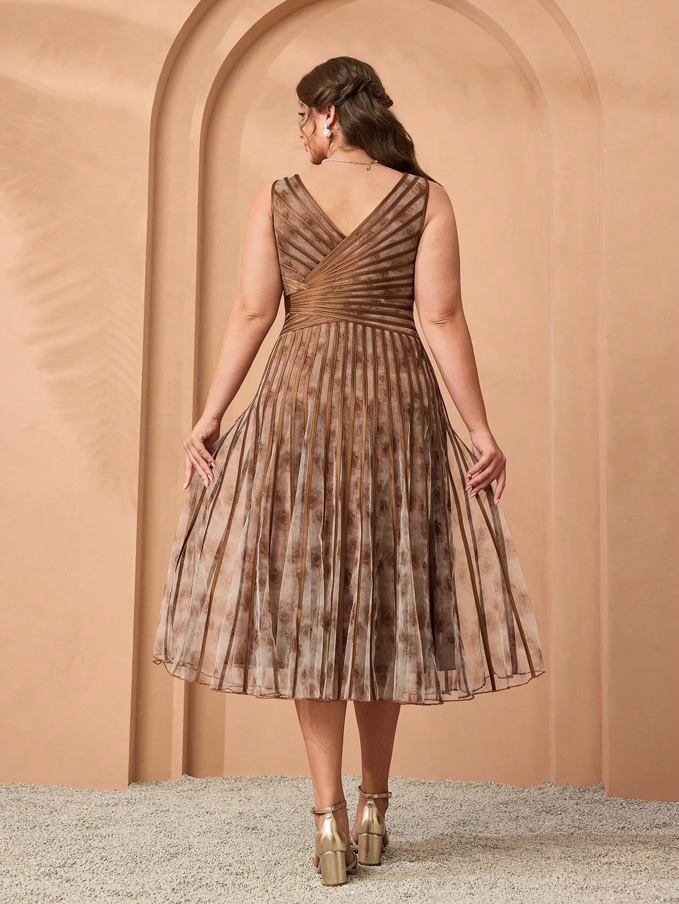 Leely Plus Women's Elegant V Neck Sleeveless Party Dresses