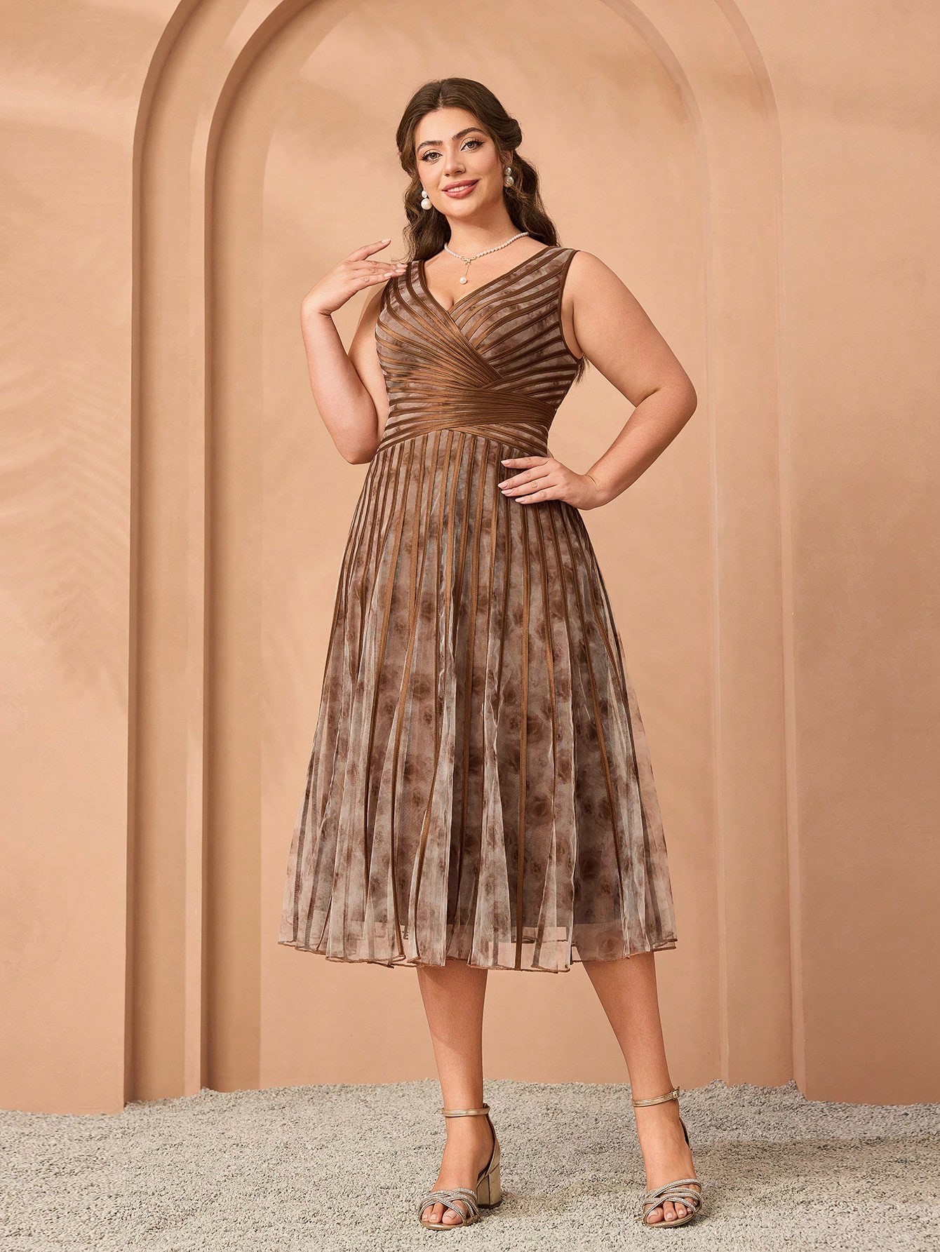 Leely Plus Women's Elegant V Neck Sleeveless Party Dresses
