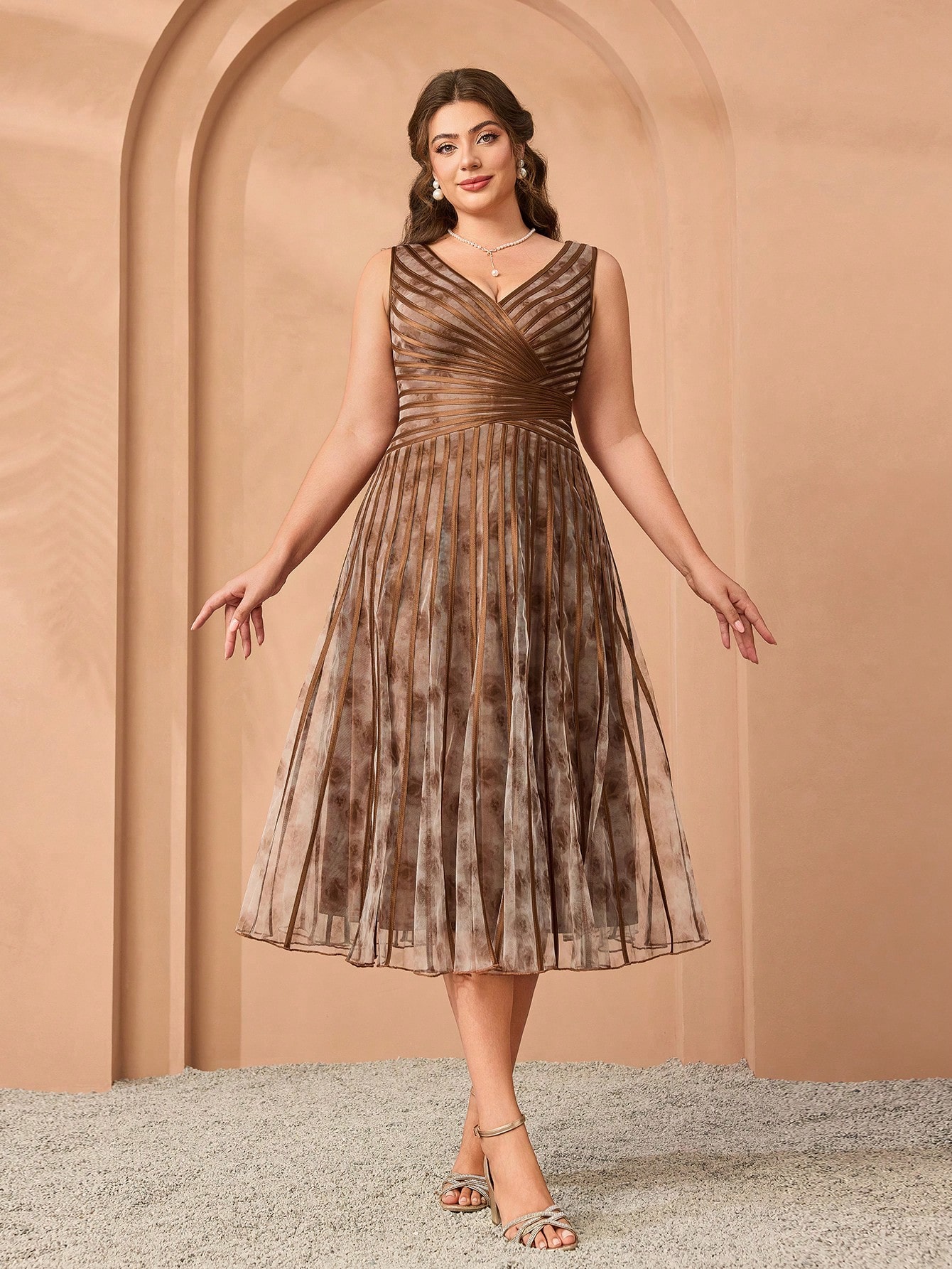 Leely Plus Women's Elegant V Neck Sleeveless Party Dresses