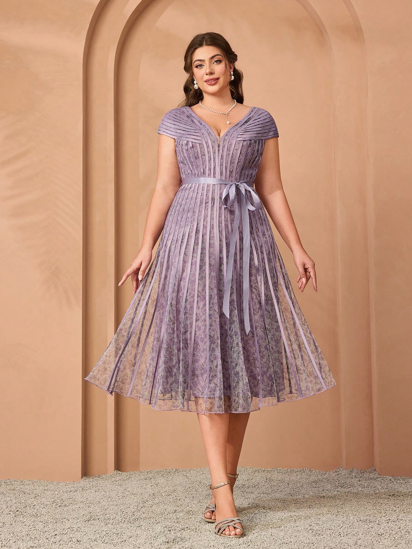 Leely Plus Women's Elegant V Neck Cap Sleeve Party Dresses