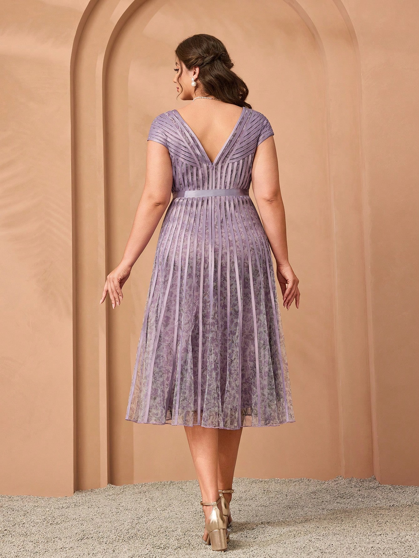 Leely Plus Women's Elegant V Neck Cap Sleeve Party Dresses