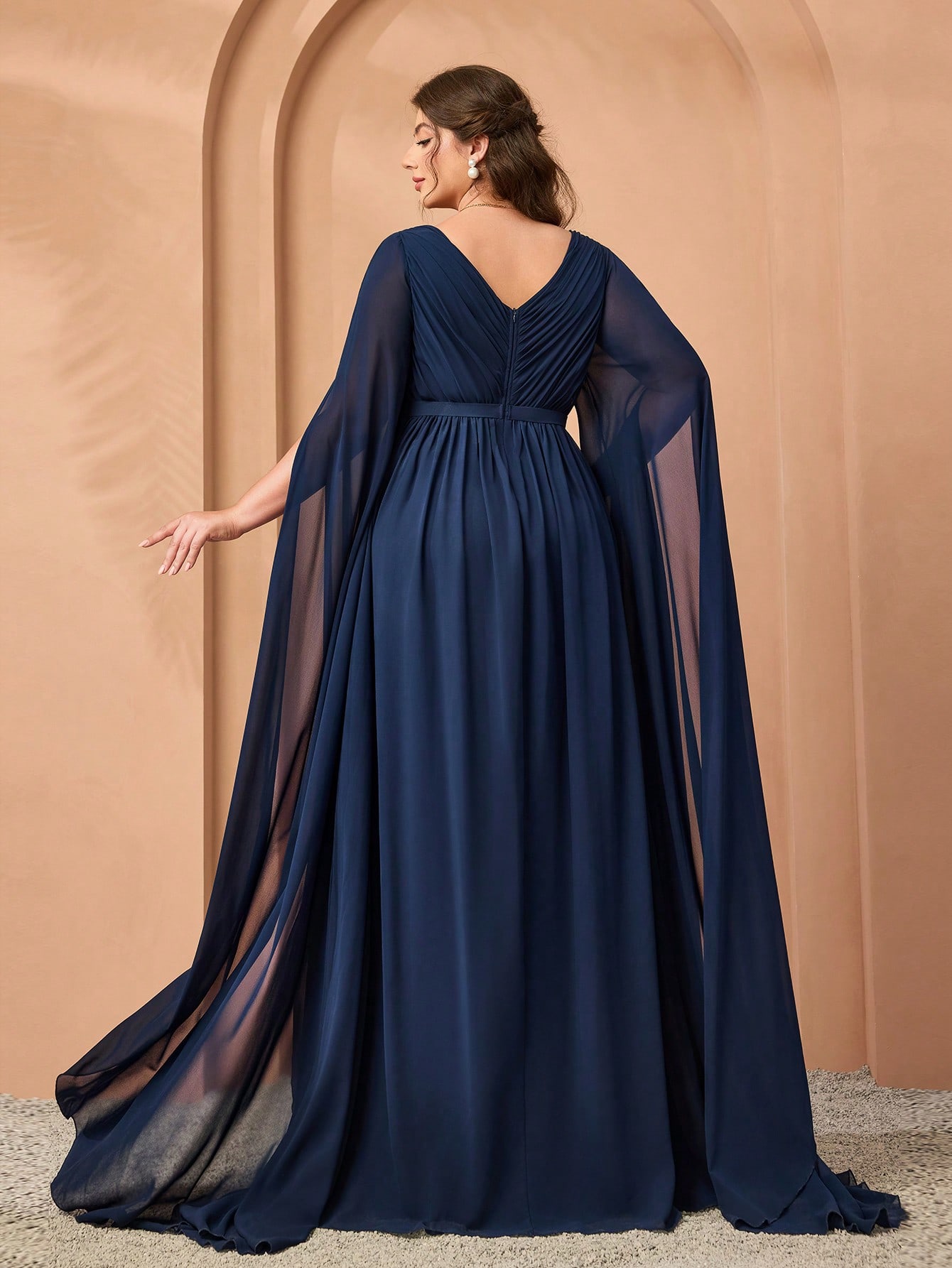 Leely Plus Women's Elegant V Neck Extra-Long Sleeve Party Dresses