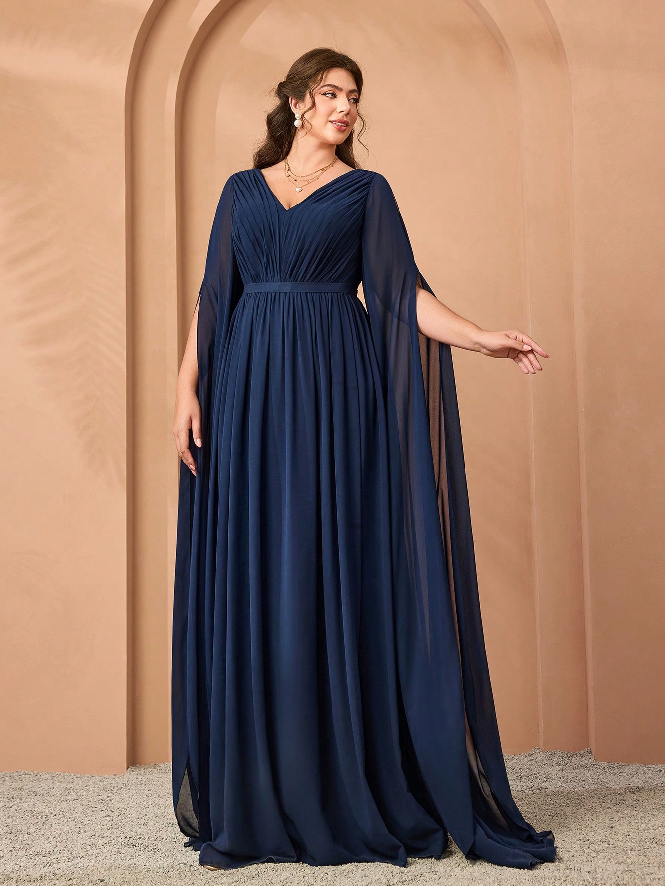 Leely Plus Women's Elegant V Neck Extra-Long Sleeve Party Dresses