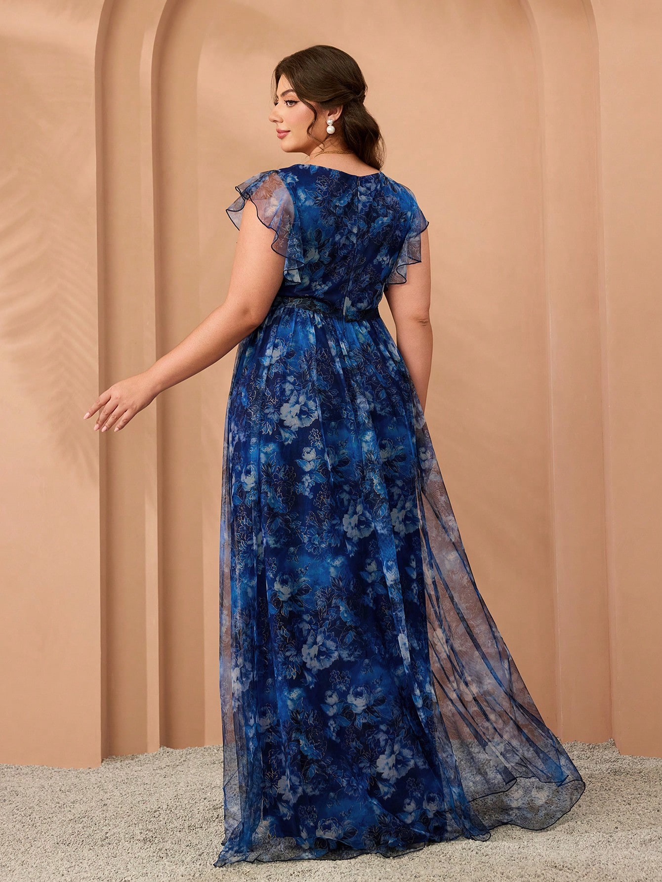 Leely Plus Women's Elegant V Neck Flounce Sleeve Party Dresses