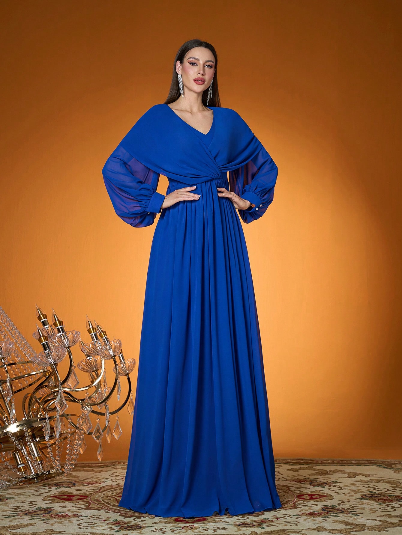 Leely Elegant V Neck Bishop Sleeve Party Dress