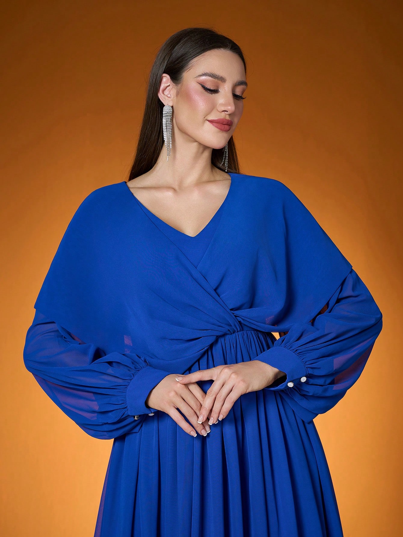Leely Elegant V Neck Bishop Sleeve Party Dress