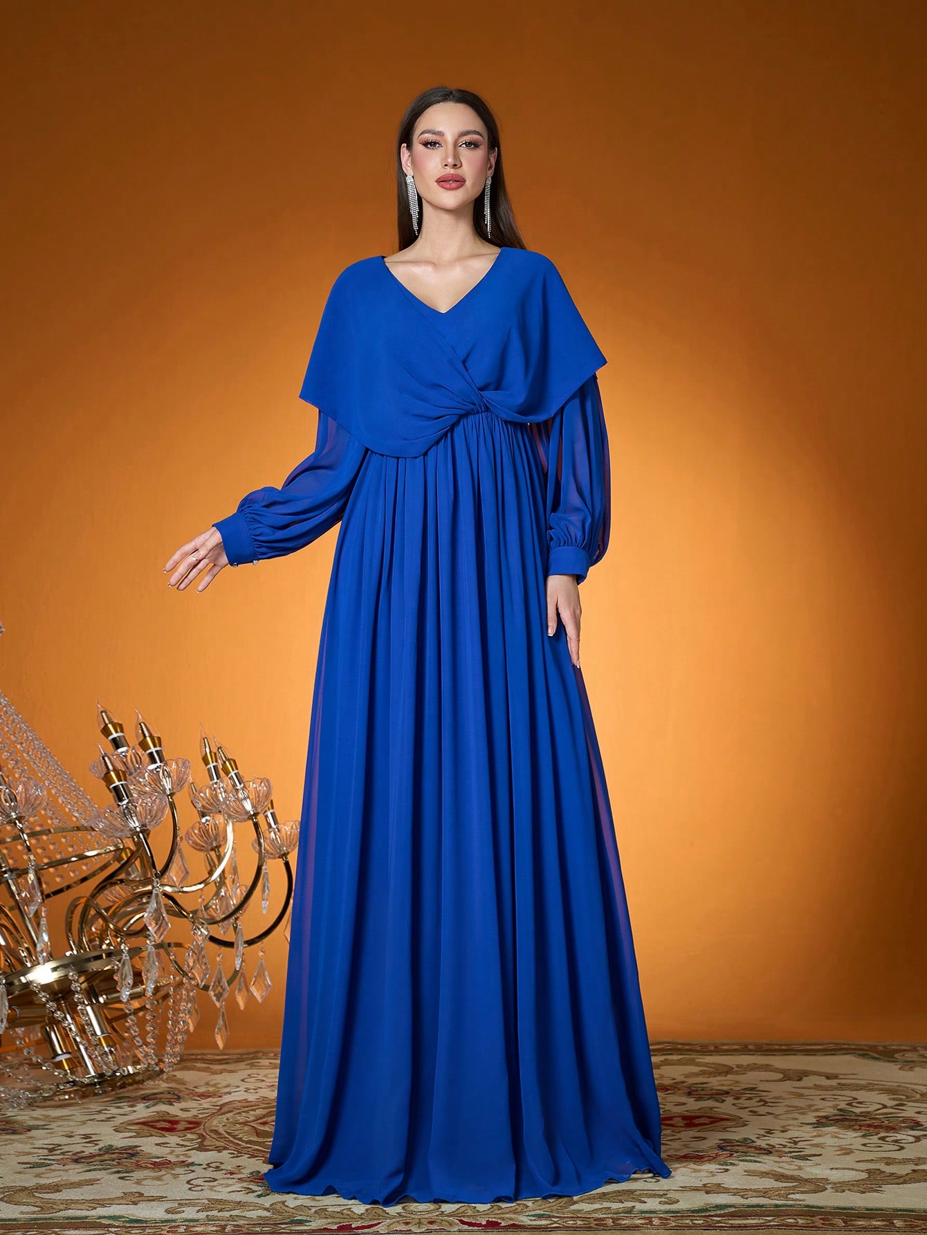 Leely Elegant V Neck Bishop Sleeve Party Dress