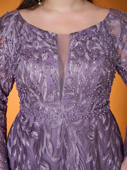 Leely Plus Women's Round Neck Long Sleeve A‑Line Party Dress