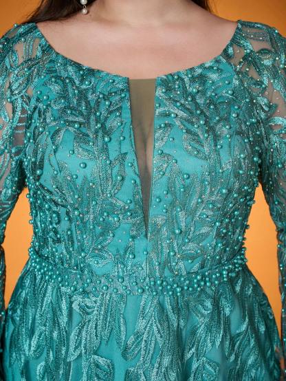 Leely Plus Women's Round Neck Long Sleeve A‑Line Party Dress