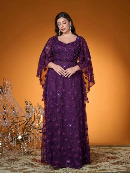 Leely Women's Elegant Sweetheart Cloak Sleeve Lace A-Line Dress