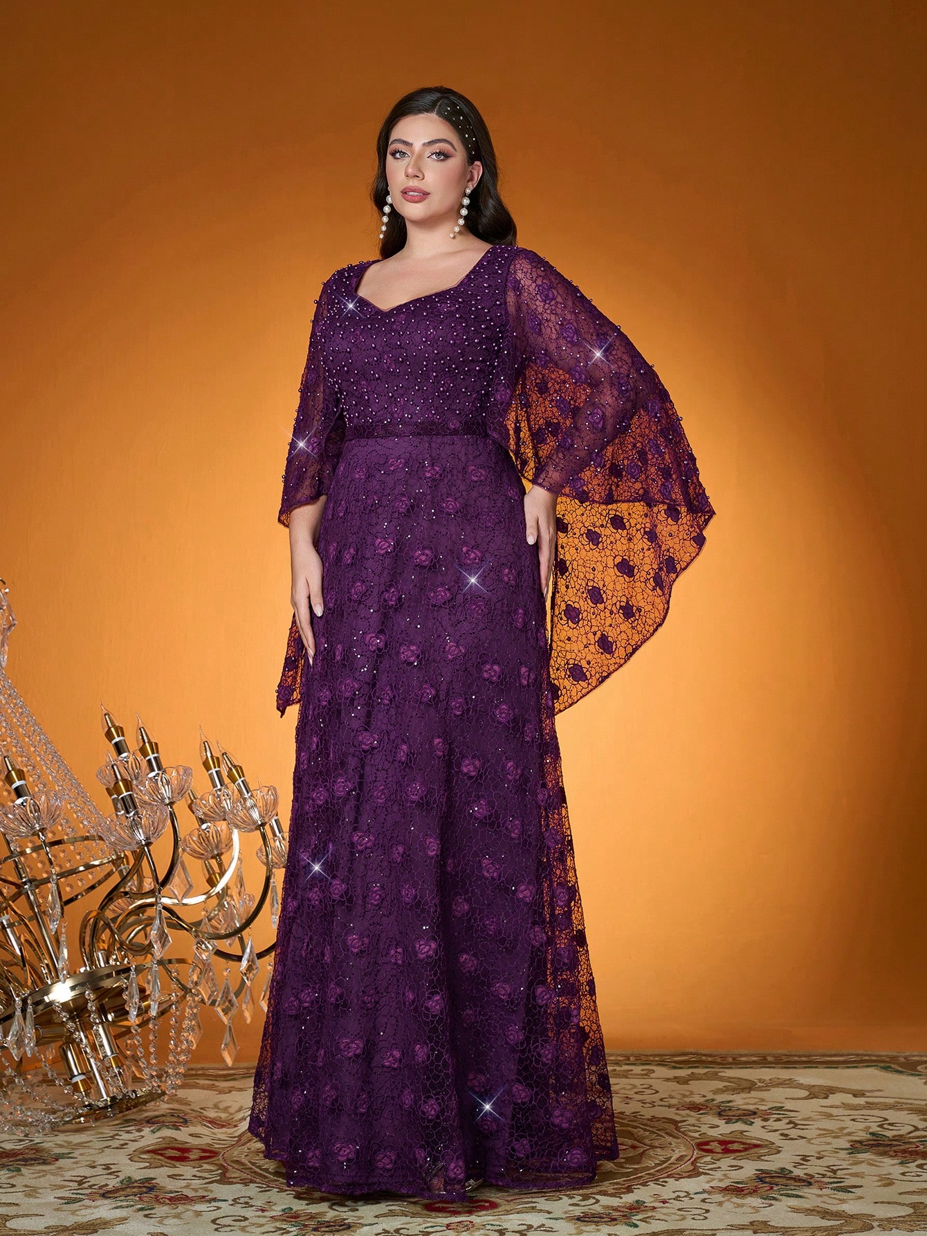 Leely Plus Women's Elegant Sweetheart Cloak Sleeve A-line Party Dress