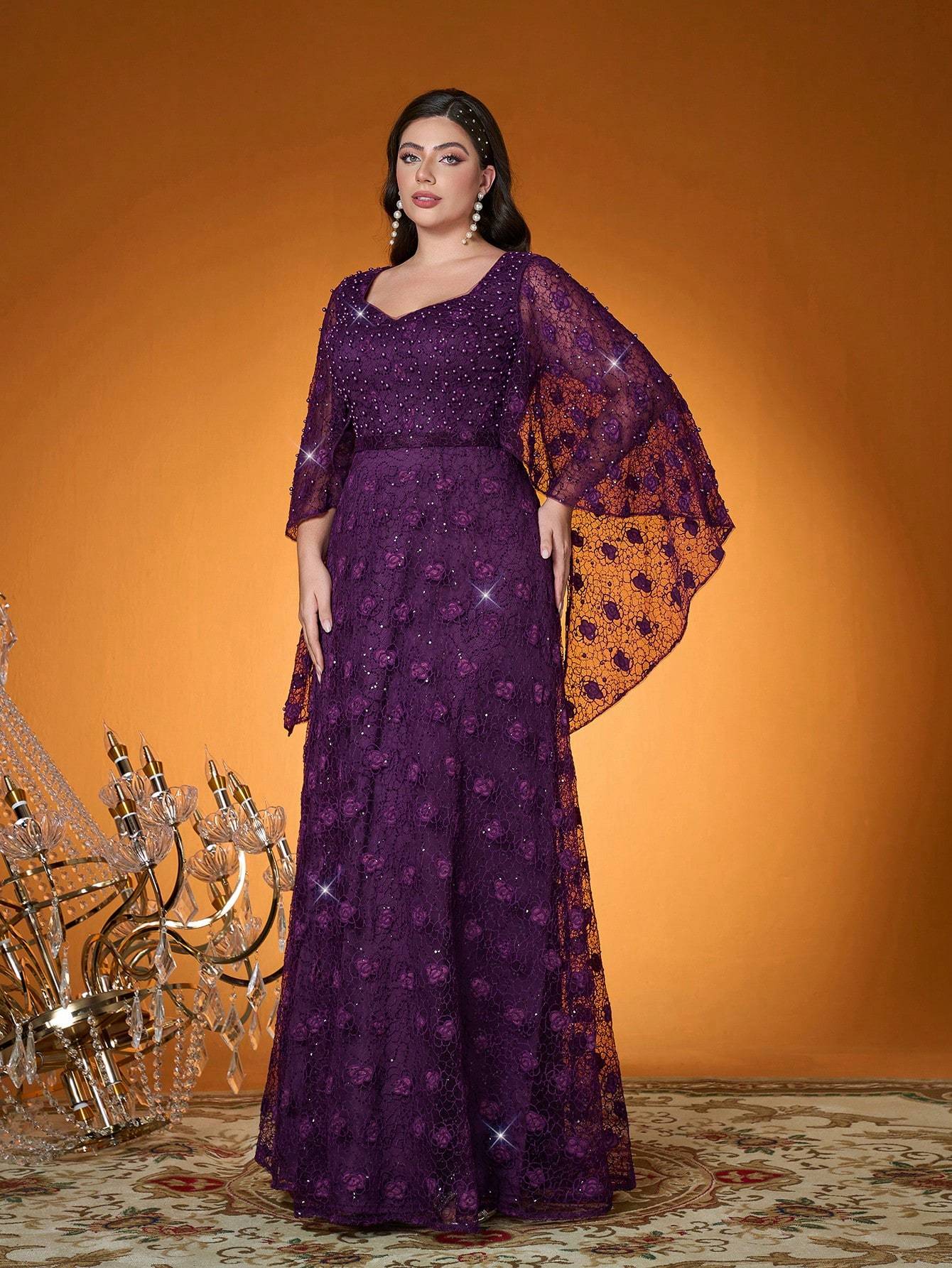 Leely Plus Women's Elegant Sweetheart Cloak Sleeve A-line Party Dress