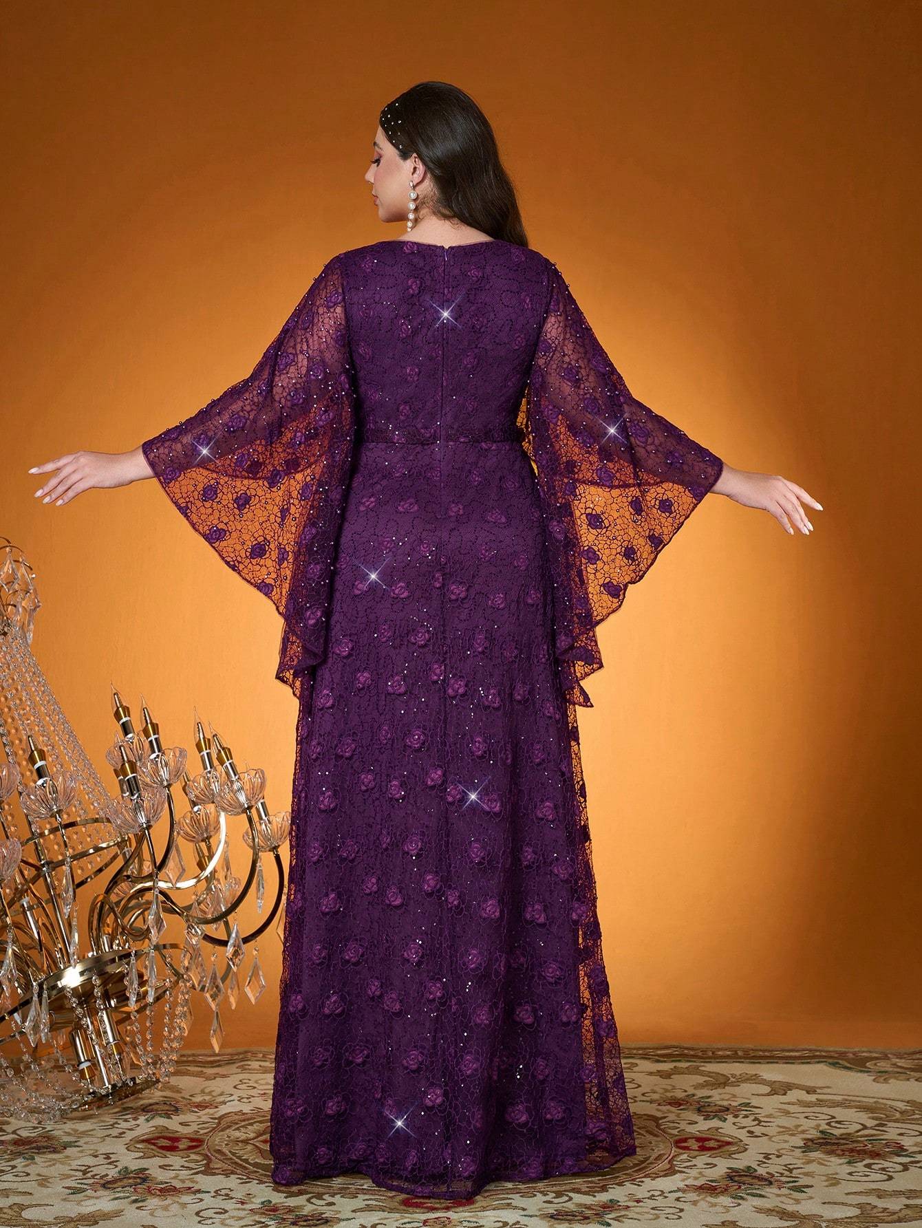 Leely Plus Women's Elegant Sweetheart Cloak Sleeve A-line Party Dress