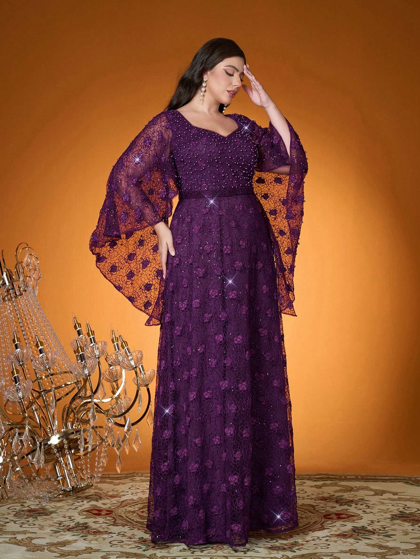 Leely Plus Women's Elegant Sweetheart Cloak Sleeve A-line Party Dress