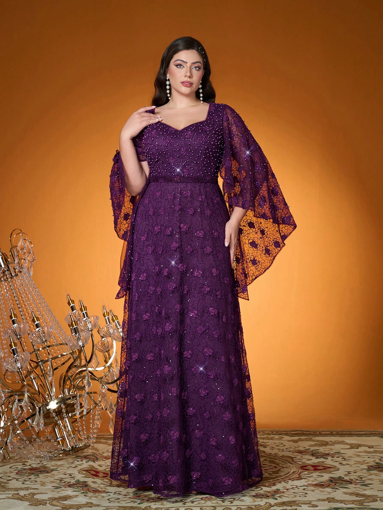 Leely Plus Women's Elegant Sweetheart Cloak Sleeve A-line Party Dress