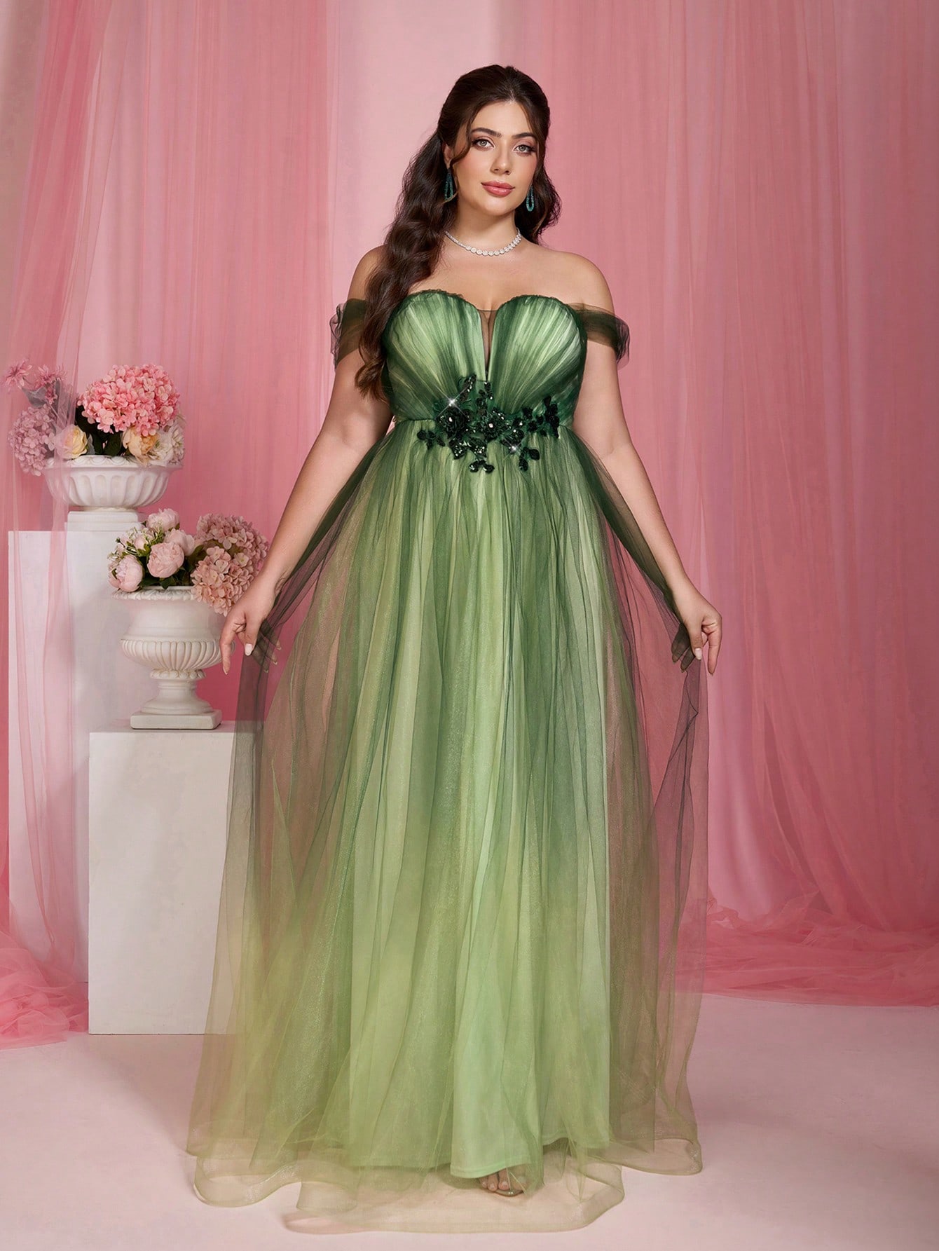 Leely Plus Women's Elegant Off The Shoulder Sleeveless Party Dress