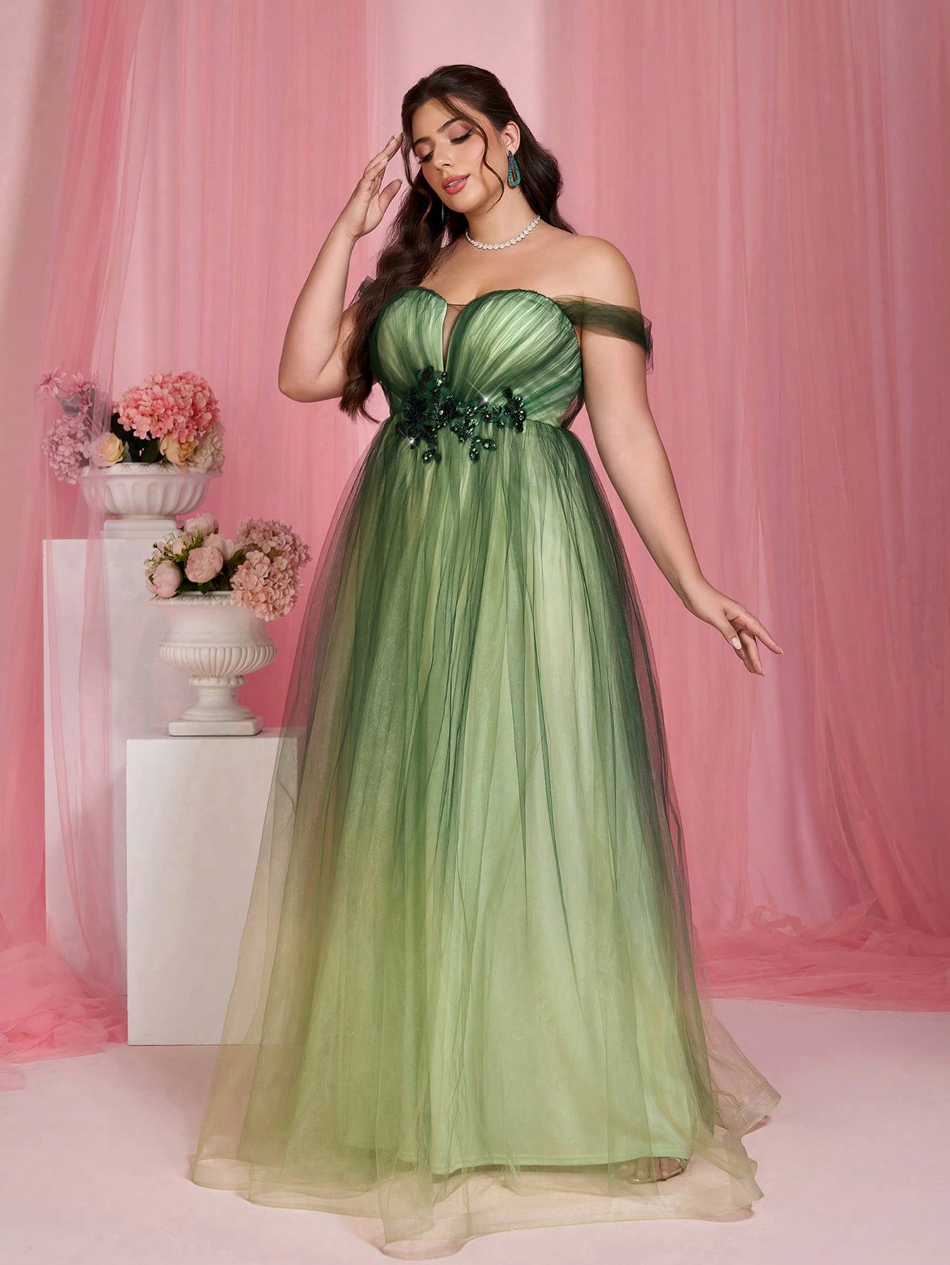 Leely Plus Women's Elegant Off The Shoulder Sleeveless Party Dress