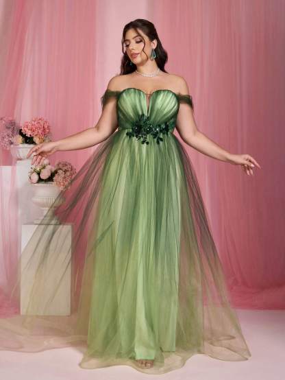 Leely Plus Women's Elegant Off The Shoulder Sleeveless Party Dress
