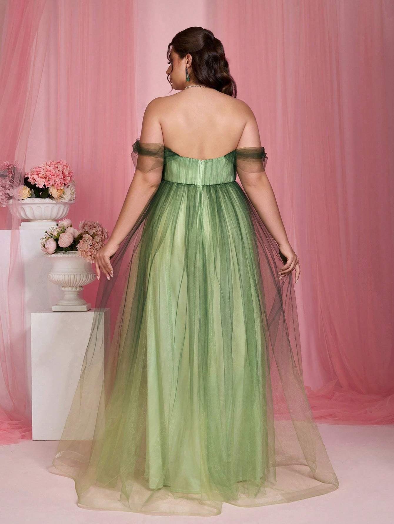 Leely Plus Women's Elegant Off The Shoulder Sleeveless Party Dress