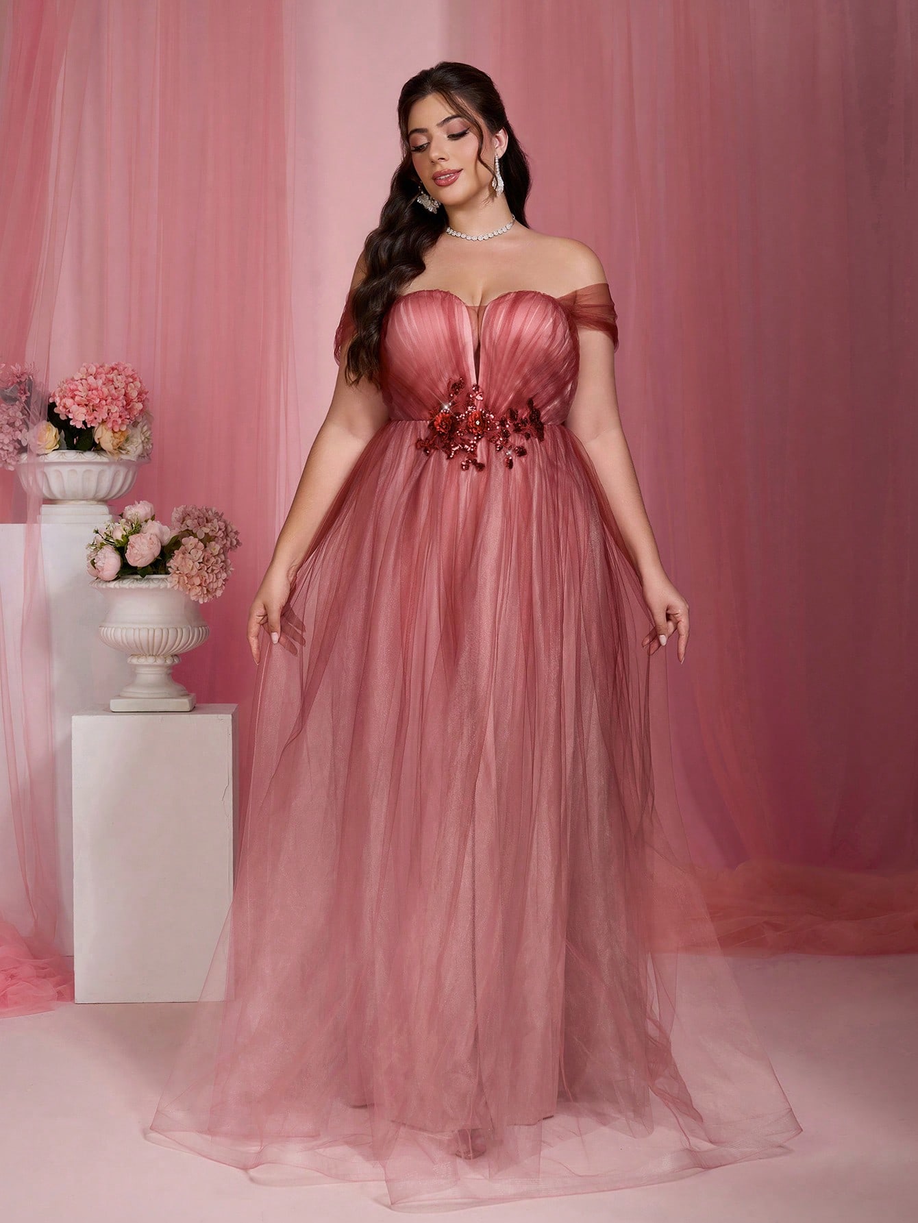Leely Plus Women's Elegant Off The Shoulder Sleeveless Party Dress