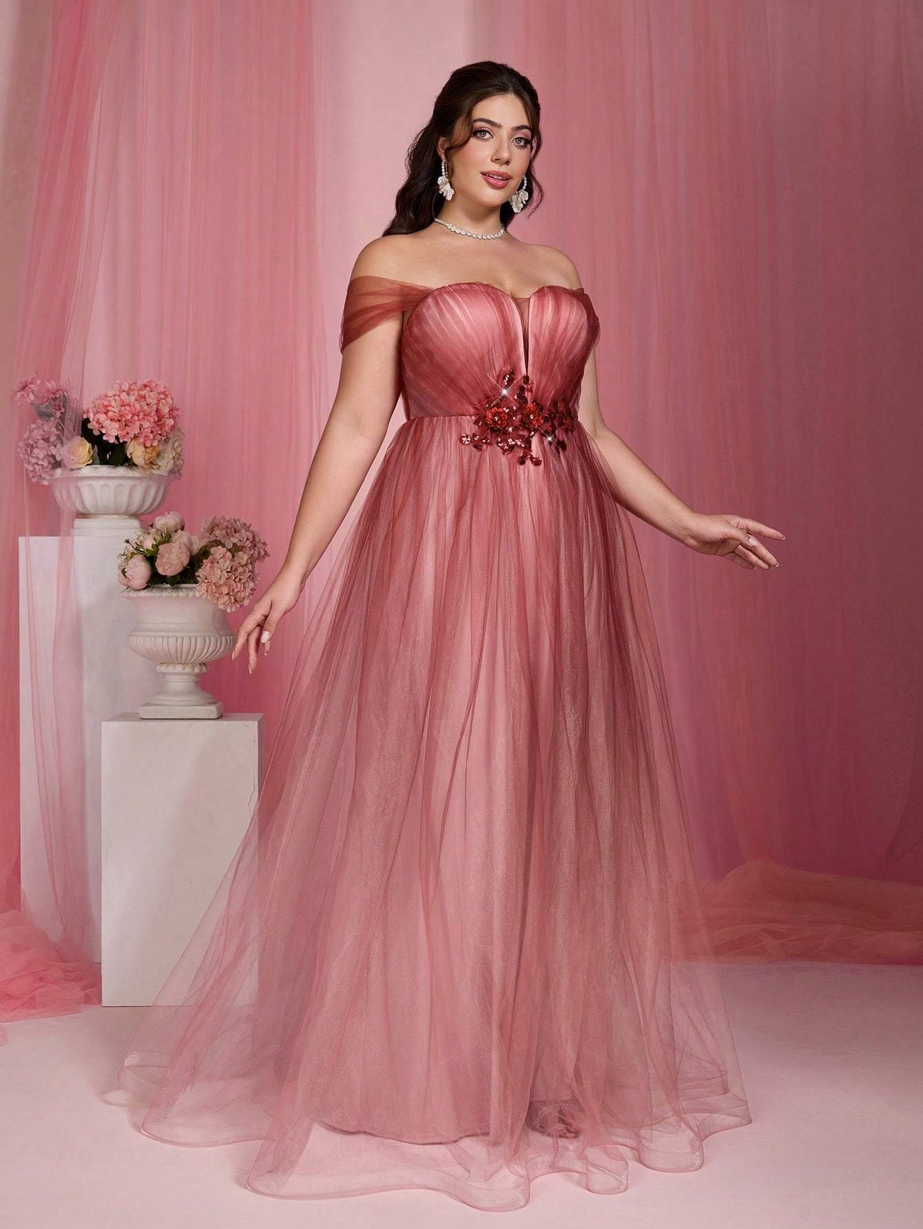 Leely Plus Women's Elegant Off The Shoulder Sleeveless Party Dress