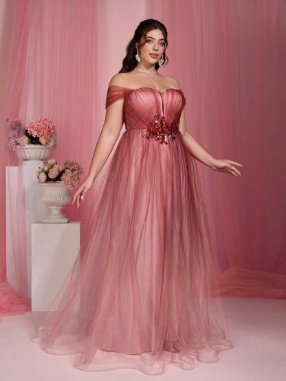 Leely Plus Women's Elegant Off The Shoulder Sleeveless Party Dress