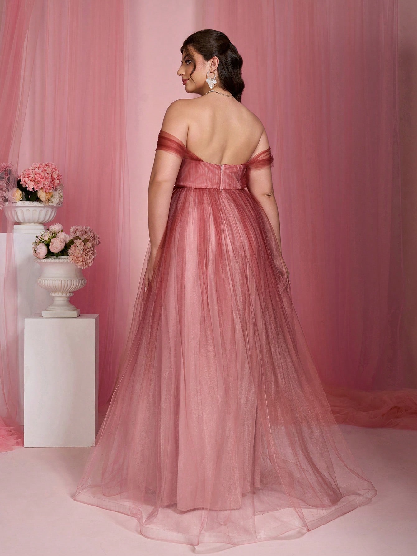 Leely Plus Women's Elegant Off The Shoulder Sleeveless Party Dress