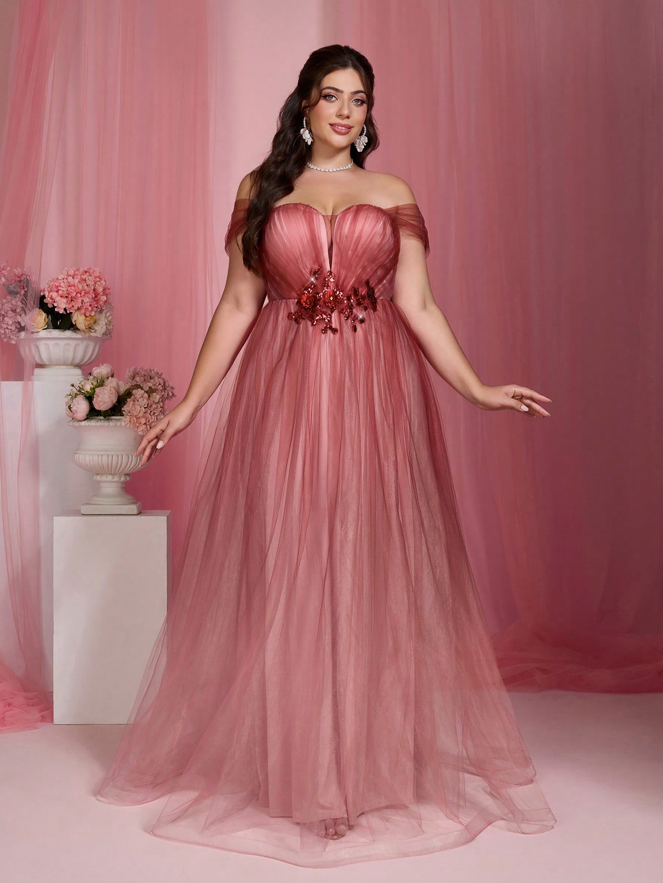 Leely Plus Women's Elegant Off The Shoulder Sleeveless Party Dress