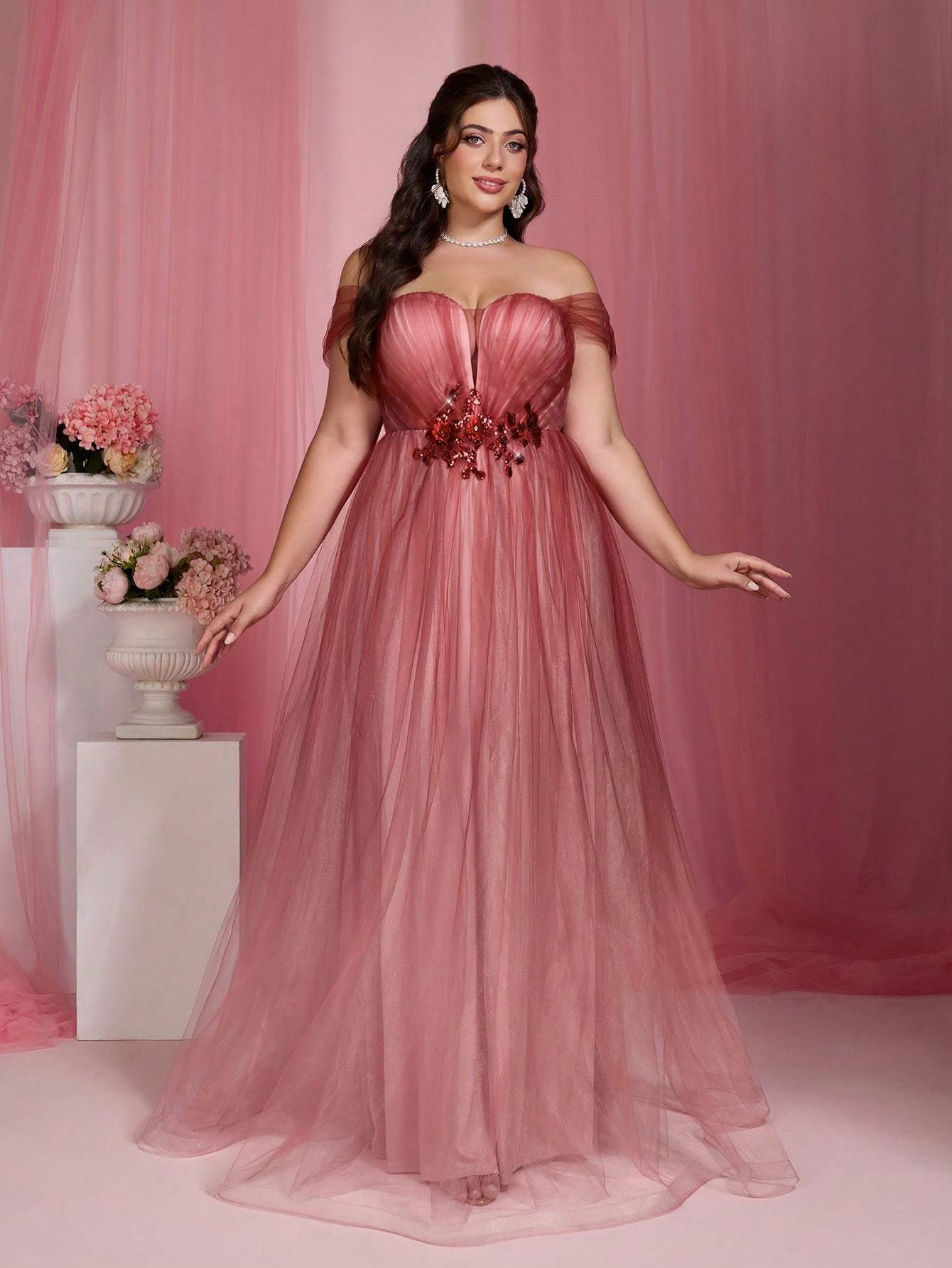 Leely Plus Women's Elegant Off The Shoulder Sleeveless Party Dress