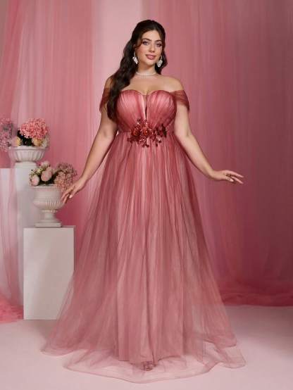 Leely Plus Women's Elegant Off The Shoulder Sleeveless Party Dress
