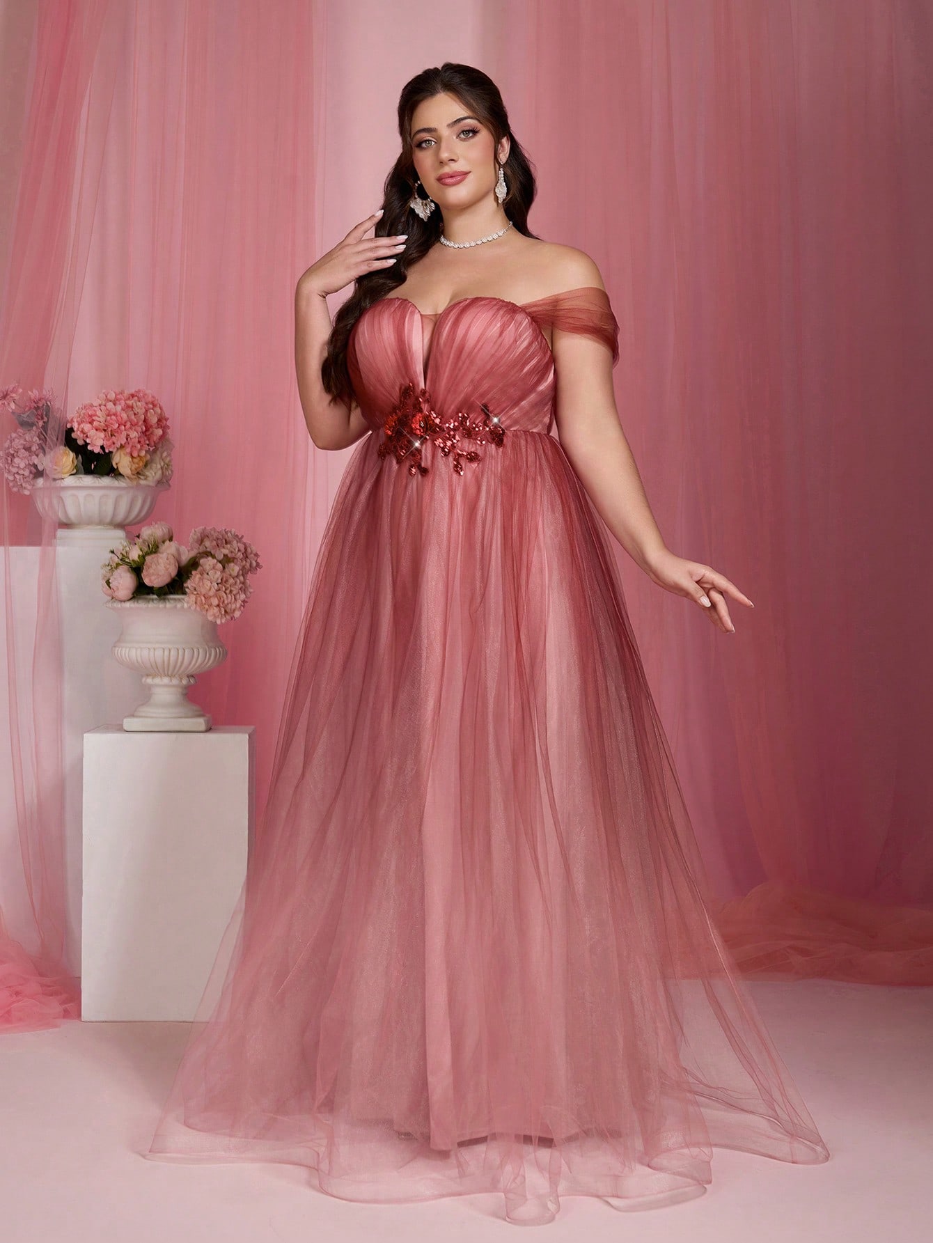 Leely Plus Women's Elegant Off The Shoulder Sleeveless Party Dress