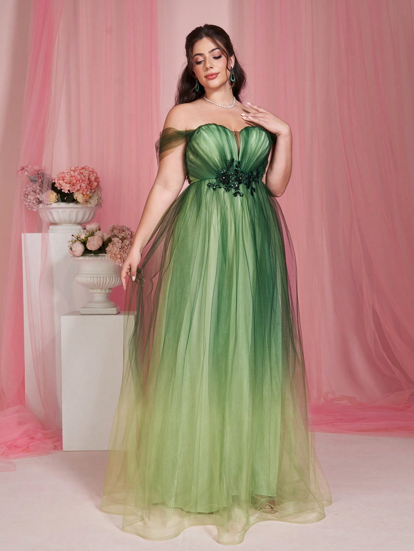 Leely Plus Women's Elegant Off The Shoulder Sleeveless Party Dress