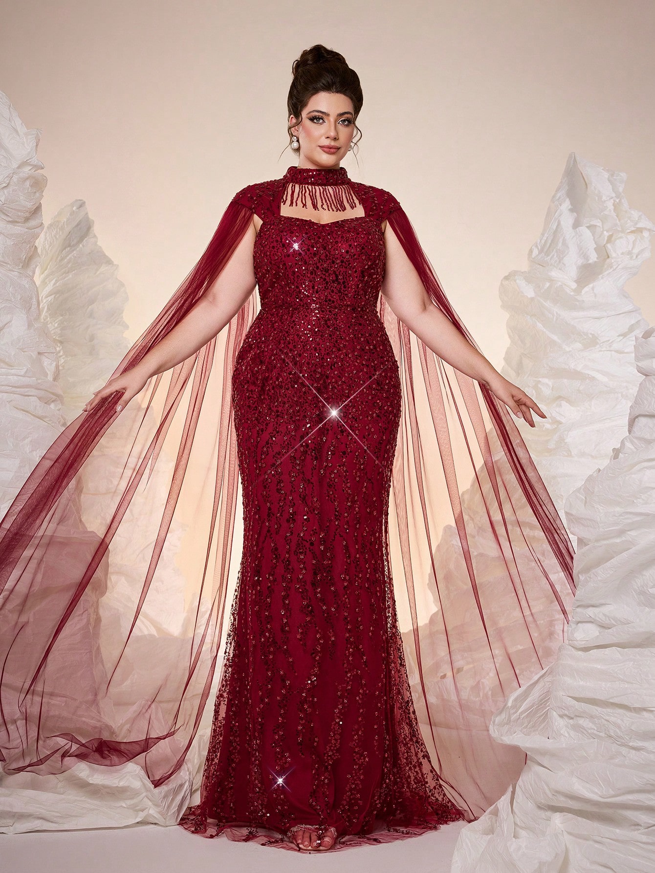 Leely Women's Elegant Sweetheart Cloak Sleeve Lace A-Line Dress
