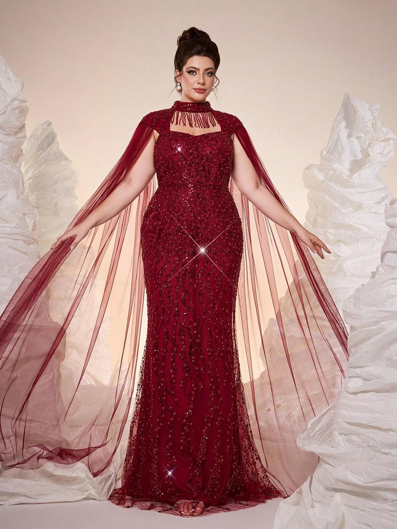 Leely Women's Elegant Sweetheart Cloak Sleeve Lace A-Line Dress